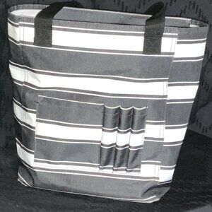 Thirty-One Zip-Top Organizing Utility Tote - Charcoal Stripe | Teacher Bag